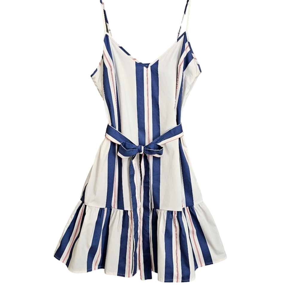 Nwot Banana Republic Striped V Neck Ruffled Poplin A Line Mini Dress